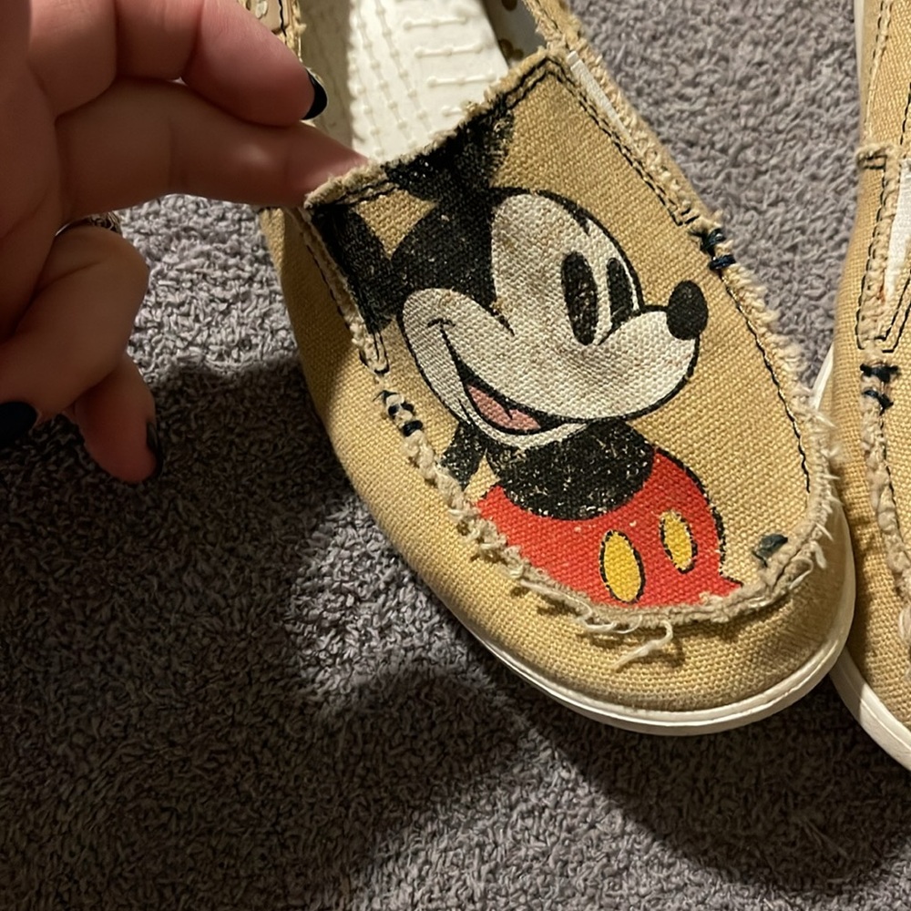 CROCS Tan Mickey Mouse Canvas Slip-On Flats - Picture 2 of 9